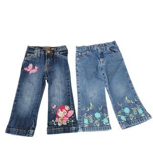 Old Navy + Children's Place Y2K Girls Denim Jeans with Embroidered Design Lot
